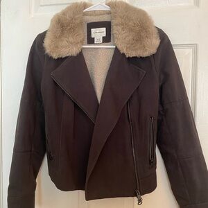 Club Monaco Moto Jacket with Fur Collar